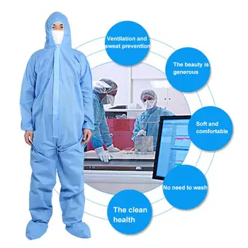 

Unisex Sanitary Protection Jumpsuit Hazmat Suit Zip Isolation Protective Coveralls Disposable Factory Hospital Safety Clothing