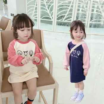 

Spring 2020 New Children Long Sleeve Long T-shirt Children Girls Cartoon Raglan Sleeve Long Sweater Dresses Toddler Kids Clothes
