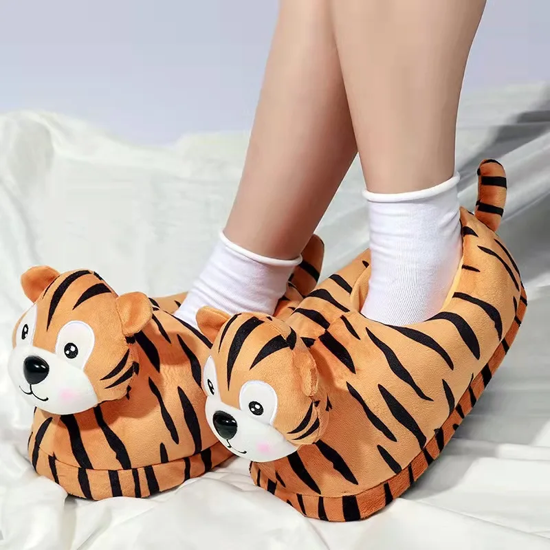 Winter New Bedroom Fluffy Slippers Couple Cartoon Cute Tiger Warm Cotton  Shoes Inside Cotton Fuzzy Slides Cow Furry Sandals _ - AliExpress Mobile