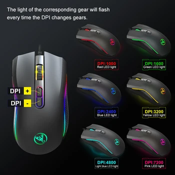 

7200 DPI RGB Wired Gaming Mouse 7 Color Backlit Ergonomic Gamer Mouse 7 Programmable Keys Mice For PC Laptop
