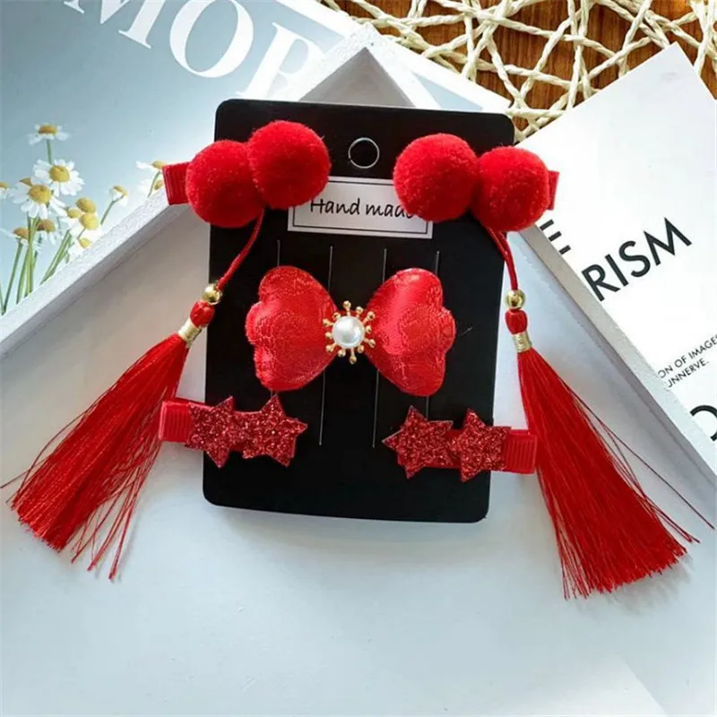 set 2 5 компл./лот кисти с китайским узлом головной повязкой для девочек в цветочек повязка на голову год аксессуар для укладки волос модные Головные уборы повязка на голову в подарок - Цвет: set 2