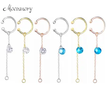 

Moonnory 925 Sterling Silver Clear CZ Blue Crystal Clips Earrings Without Pierced Ear Clip Ear Cuff Women Earcuff Jewellry