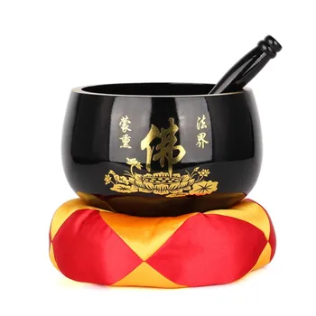 

Chinese Style Singing Bowls For Temple Budhha Singing Black Polished Bowls with Cushion and Striker