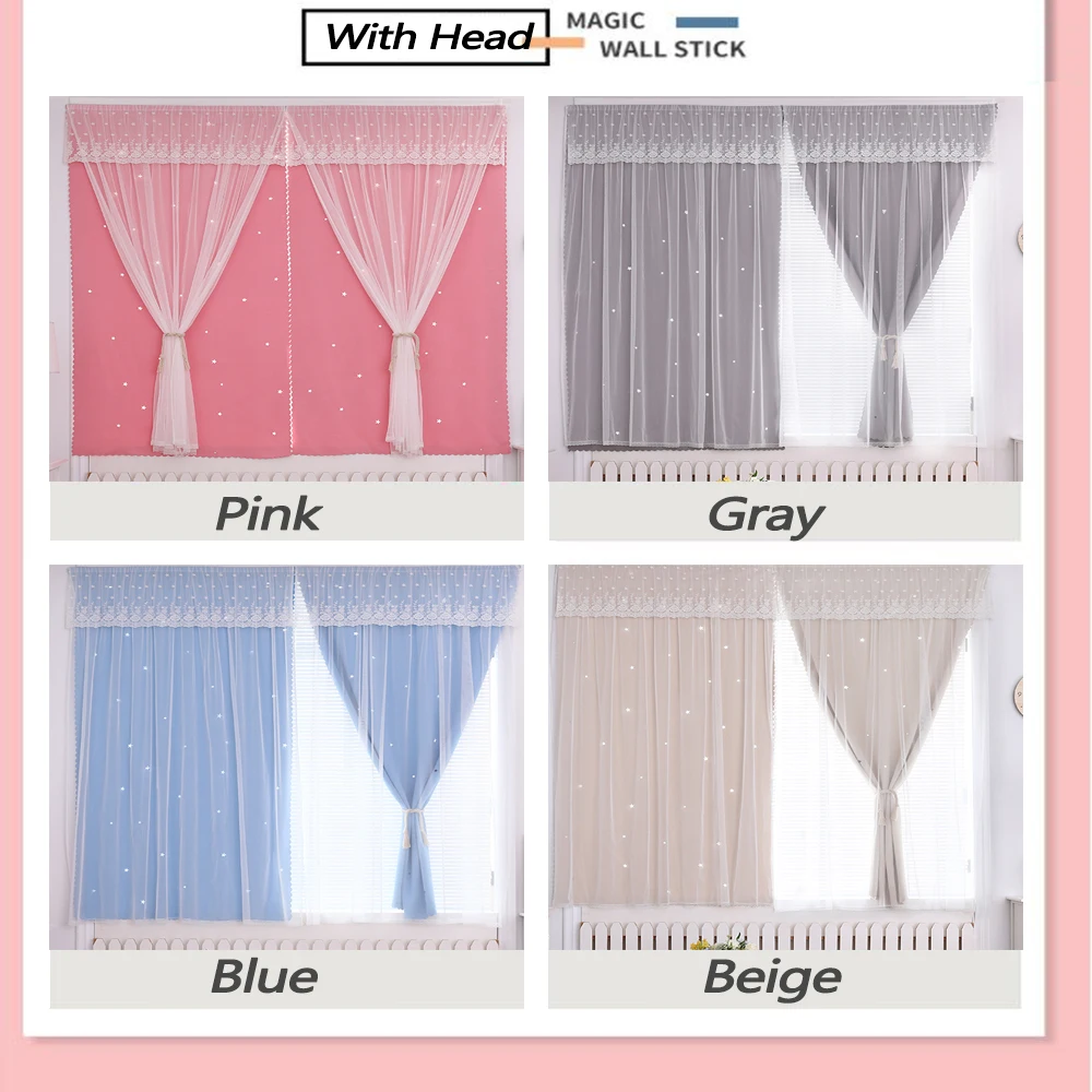 

Punch-Free Velcro Curtains for Living Room Modern Bedroom Curtains Blackout House Decoration Hollow Out Star Shading Drapes