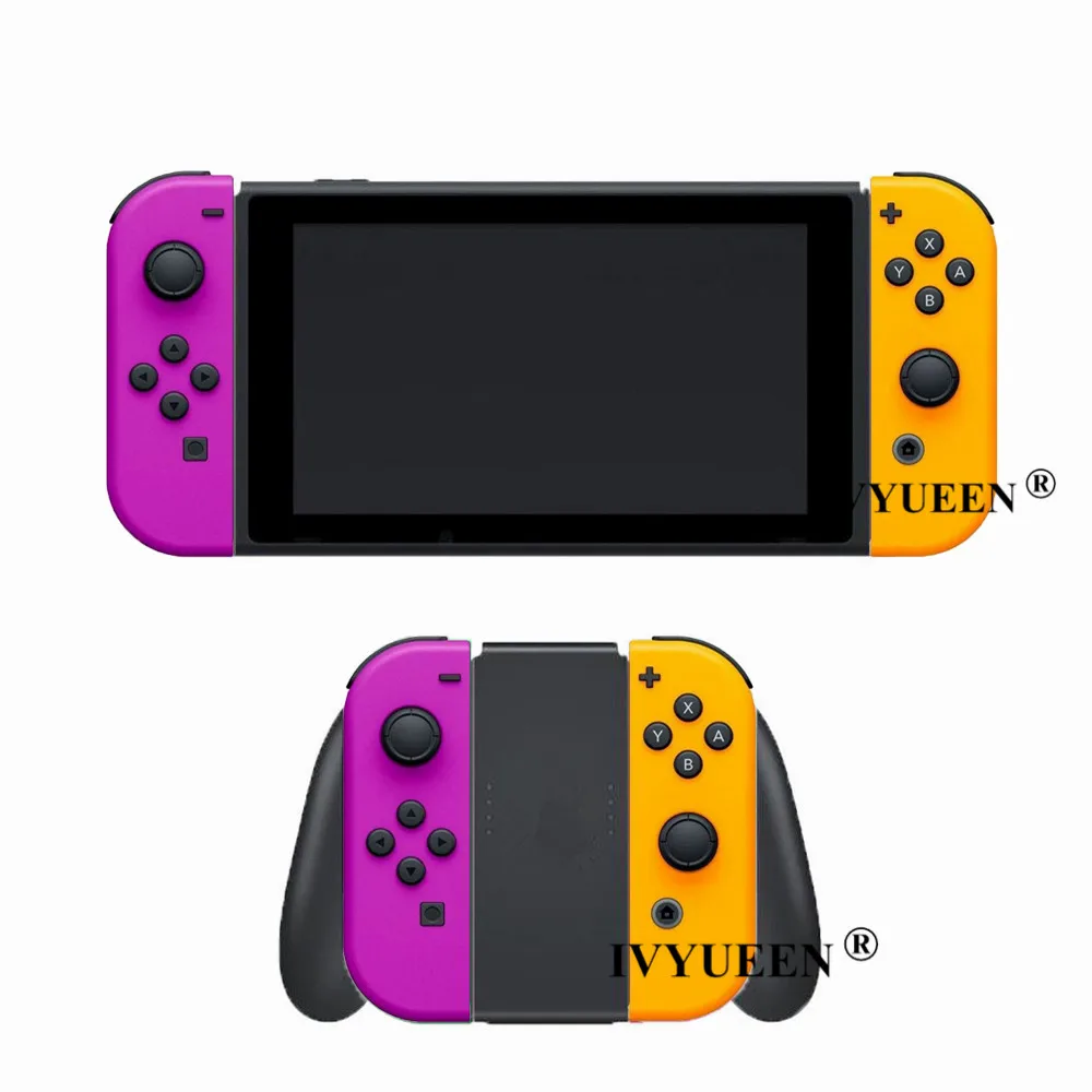 nintendo switch with green and pink joy con
