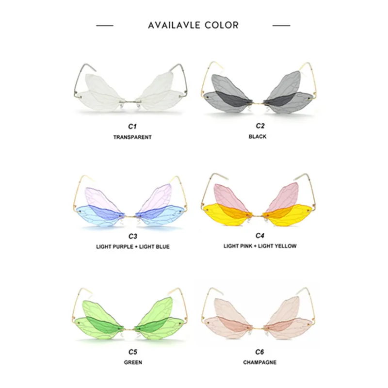 Женские Модные солнцезащитные очки без оправы в стиле ретро эльф Фея Стрекоза