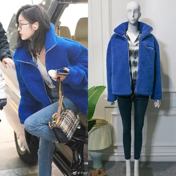 

2019 New Xuanyi Wu Winter V-Collar Sweater with Loose Blue Fur for Women