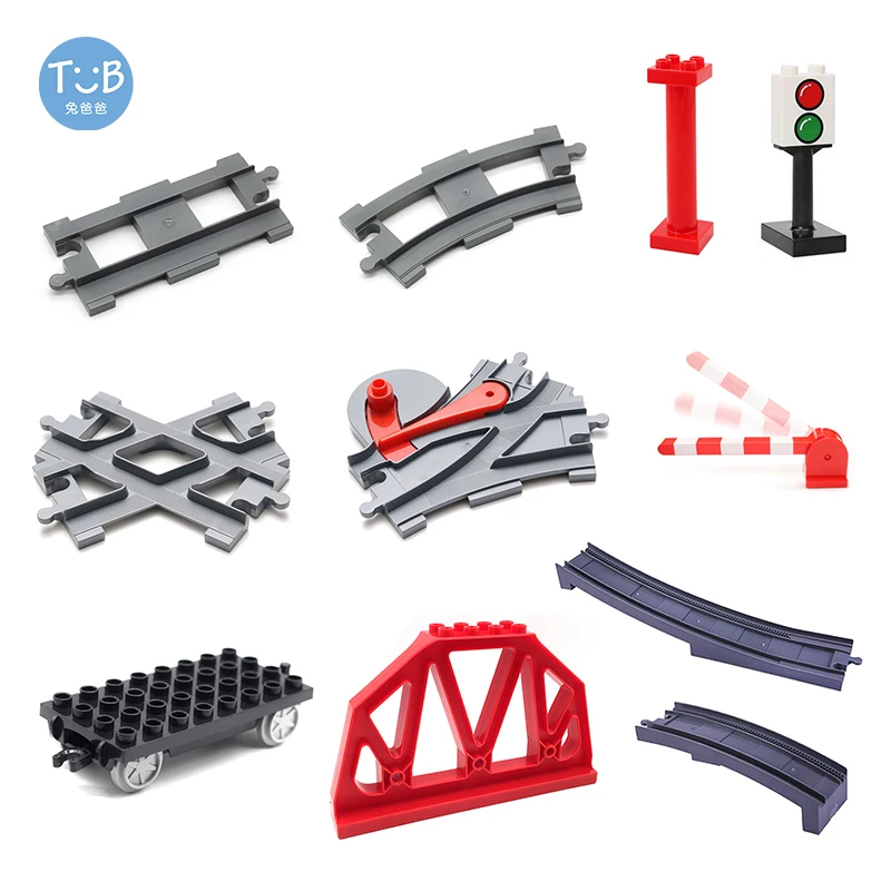 Big Size Block Bricks Train Tracks  Traffic Stop Lights Straight Track Black Accessories DIY Bricks Toys For Children Gift