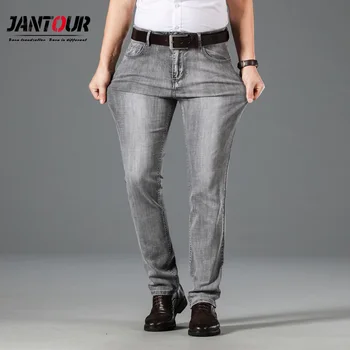 

New Men Business Slim Jeans Men Classic Style Smoke Gray Cotton Top Quality Casual Elastic Straight Denim Pants Trousers 28-40