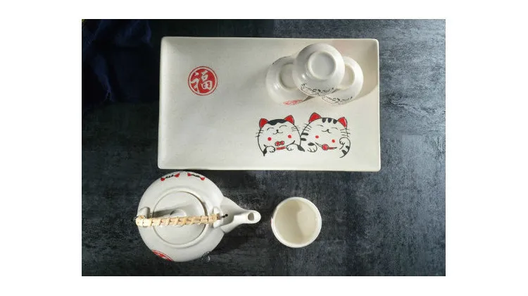 Японский с изображением из мультфильма Lucky Cat творческий керамический чайный сервиз дома ресторана один чайник и чашки для чая лоток для горшков чайная посуда китайский пуэр чай