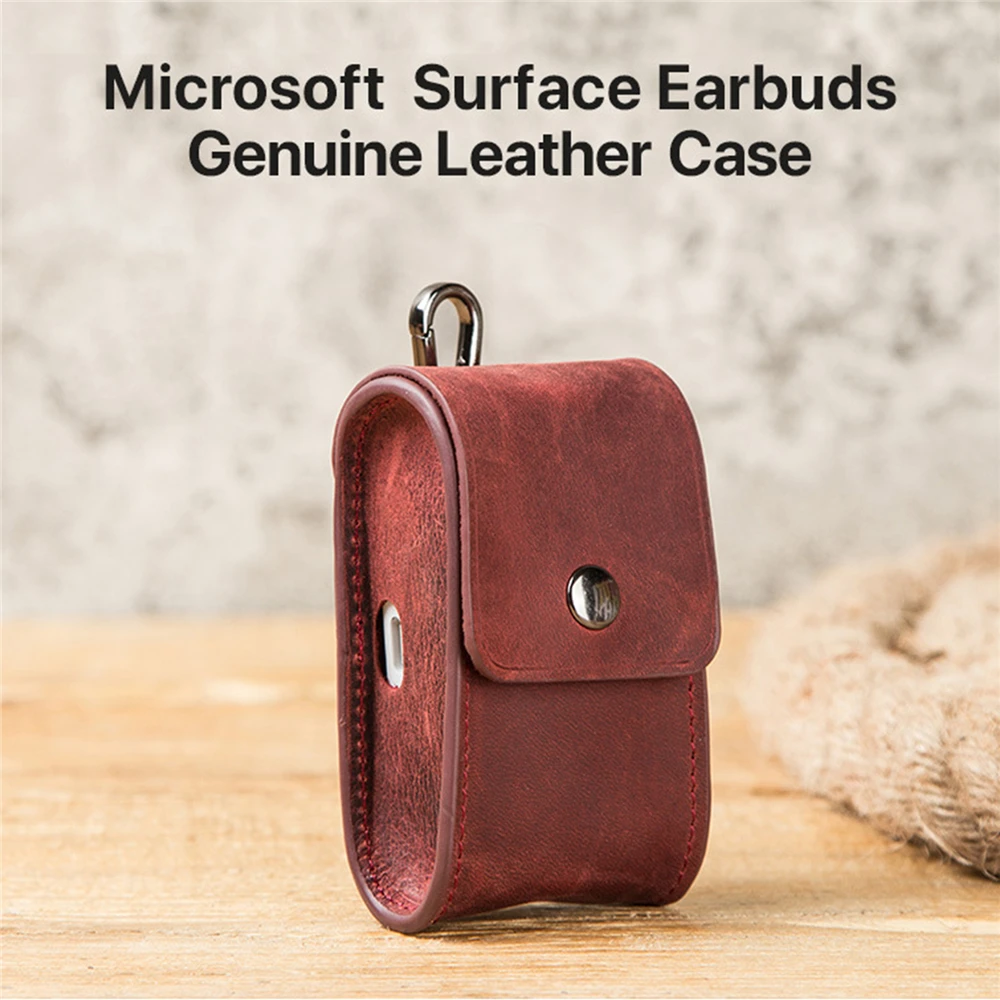 Retro Style Leather Earphone Storage Bag for Microsoft Surface Earbuds Headphone Charging Case Protective Cover Shell