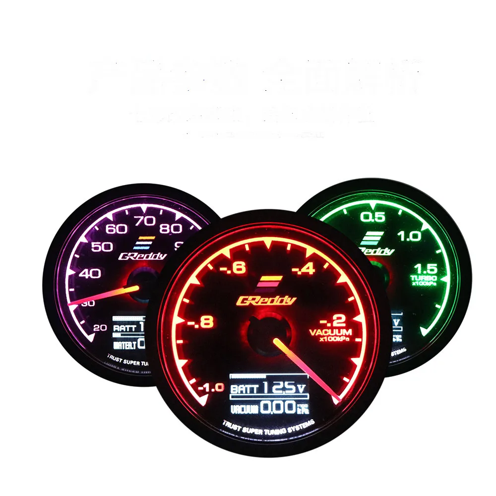 

GReddi Water Temperature Gauge 7 Colors LCD Display with Voltage Meter Racing Gauge 62mm 2.5 Inch with Sensor Car Accessories
