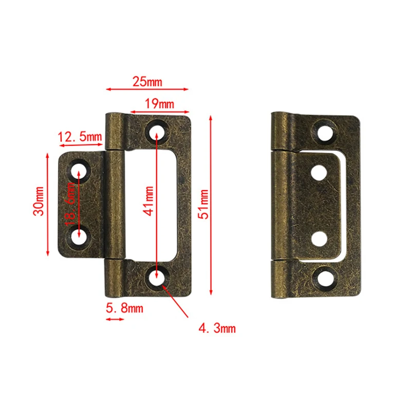 2Pcs 2Inch Furniture Mortise Hinge For Cabinet Door Drawer 135&deg; Open 51*25MM