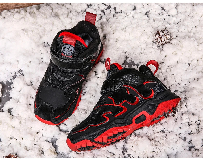 Зимние ботинки с мехом для мальчиков и девочек; нескользящие кроссовки для альпинизма; обувь для больших детей; обувь для прогулок; трианги для мальчиков
