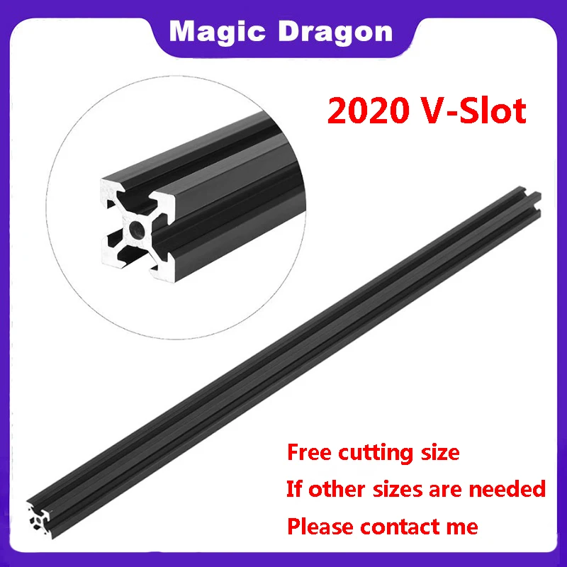 1PC สีดํา 2020 V-Slot มาตรฐานยุโรป Anodized อลูมิเนียมโปรไฟล์ Extrusion 100 มม.-800 มม.ความยาว Linear Rail สําหรับ CNC 3D เครื่องพิมพ์ 1