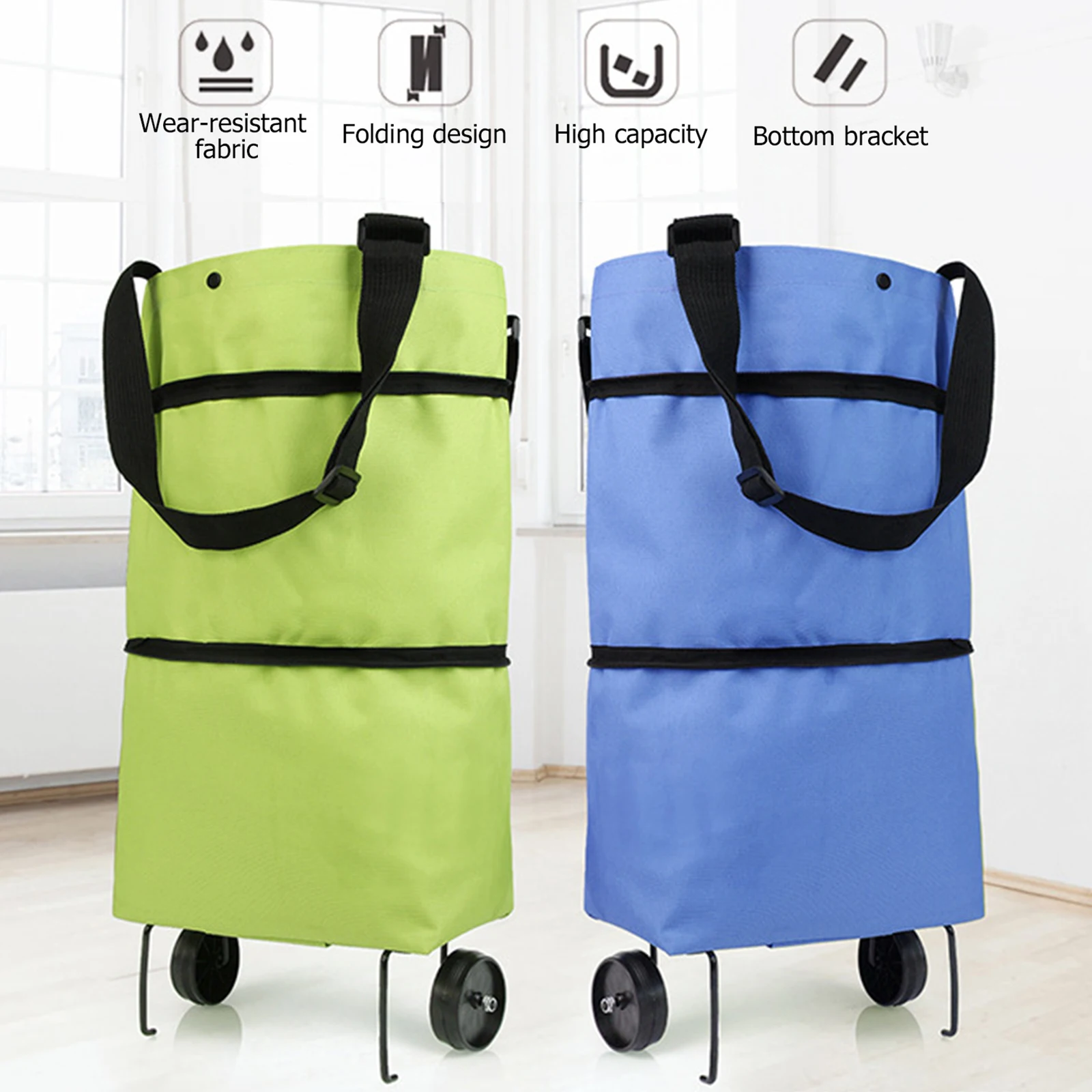 Generic Folding Shopping Bag With Wheels Collapsible Trolley Bag