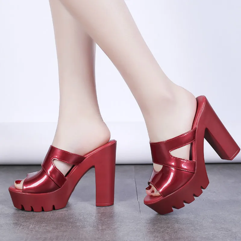 Women Pumps High Block Heel Peep Toe Platform Shoes Fashion Solid Casual sandals 