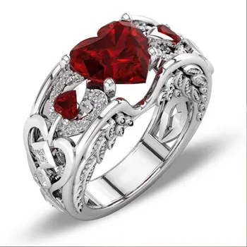 

Sweet romantic red heart zircon female ring wedding engagement jewelry accessory anniversary gift
