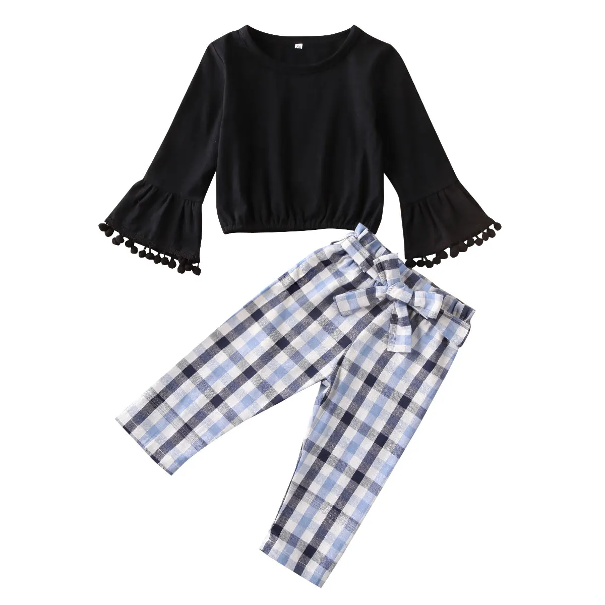 

Fashion Toddler Baby Girl Clothing Set Flare sleeve Top T-Shirt Plaid Long Leggings Pants Outfit Childer's Clothes for Girl
