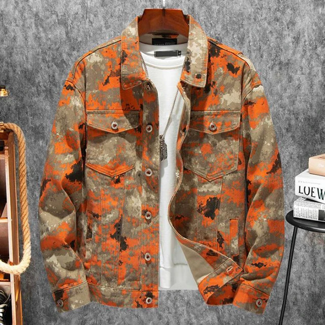 Men's Desert Camouflage Jean Jacket Men Denim Jacket Coats Male