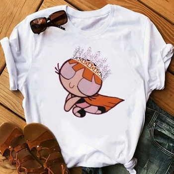 

2020 Powerpuff Girls White printed T-shirt Kawaii Women Harajuku Cartoon Tops Summer fashion cute Tee women T-shirts Clothing