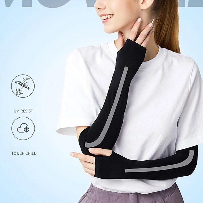 Ice Fabric Breathable UV Protection Running Arm Sleeves Fitness Basketball Elbow Pad Sport Cycling Outdoor Arm Warmers