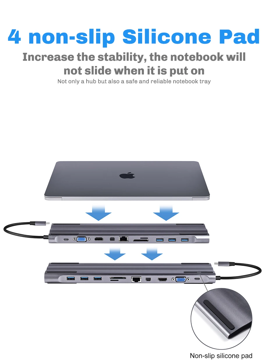 10 в 1 Многофункциональный USB C концентратор для MacBook Air Pro док-станция type C-USB 3,0 HDMI VGA PD 3,5 разъем для наушников USB C концентратор