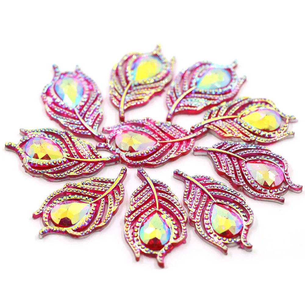 10pcs Rose AB Feather Crystal Sewing Leaves Resin Rhinestones Flat back DIY Applied On Clothes Diamond Craft | Дом и сад