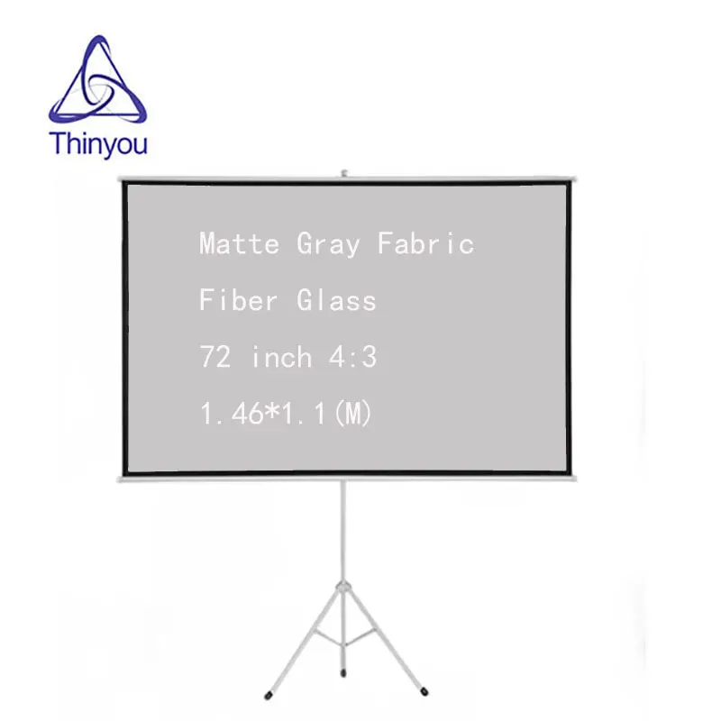 Thinyou Matte Gray Fabric Fiber Glass 72 inch 4:3 Tripod Projector Screen Portable Indoor Outdoor HD Pull Up Stand Tripod