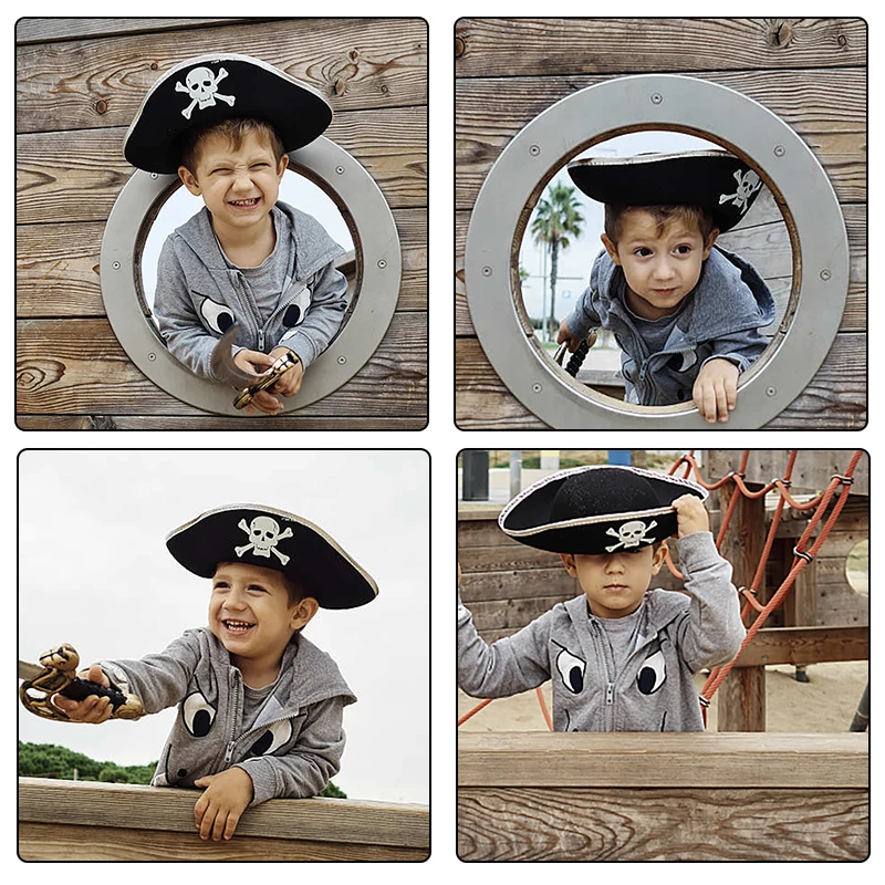 Print Skull Children / Adult Pirate Hat Cosplay Costume Cap Halloween Masquerade Party Performance Pirate Captain Hat Props party hat yacht captain hat halloween witch hat