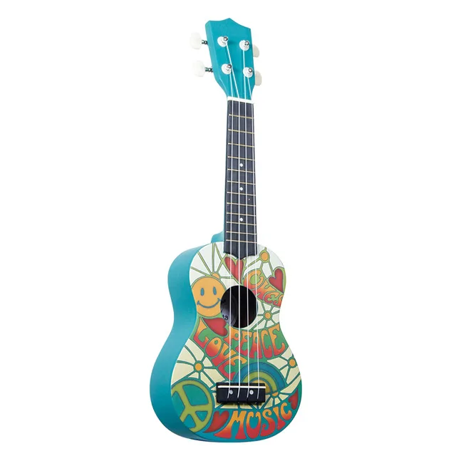 21 дюймов Гавайская гитара Ukulele soprano зеленая красочная мультяшная Цветочная Гавайская гитара 4 струнные мини-гитары для детских подарков UK2150 - Цвет: GREEN