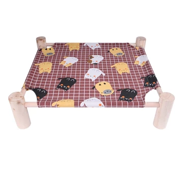 

Pet Camp Bed Solid Wood Canvas Moisture-Proof Four-Foot Dog Cat Nest Hammock Removable and Washable Sleeping Mat