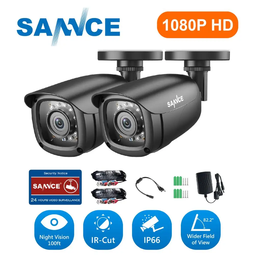 SANNCE 2 шт 2.0MP 1080P TVI Камера Безопасности s Крытый Открытый ИК ночного видения CCTV камера видеонаблюдения с кабелем BNC