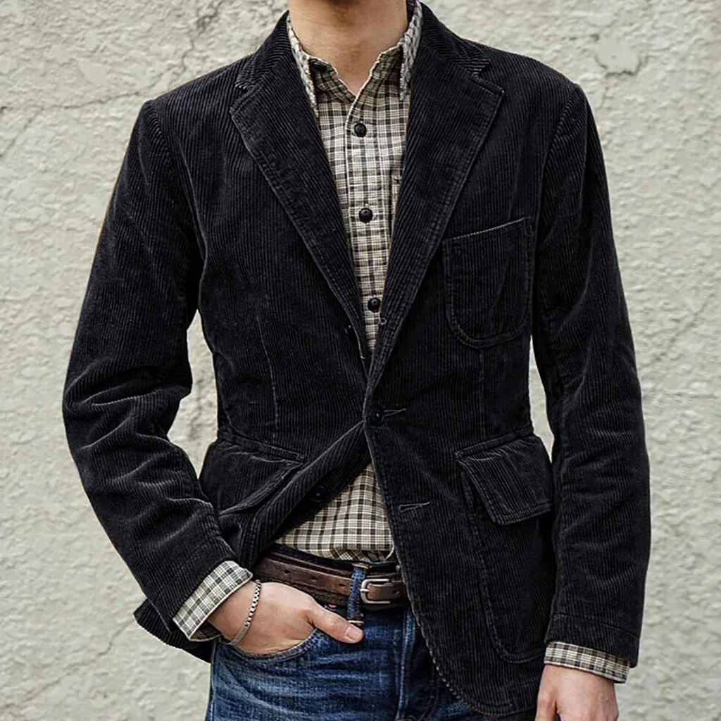 Chamsgend мужской пиджак, повседневный деловой вельветовый однобортный мужской пиджак с длинным рукавом, мужские свадебные пальто# 4z