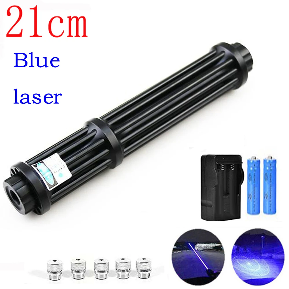 Hight poderosa queima 21cm azul tocha laser 445nm 10000m tocha laser 450nm focalizável lanterna queimar jogo com 5 estrela boné