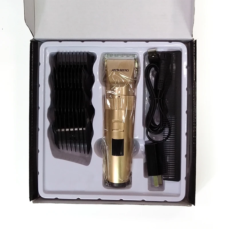 gold-with box Профессиональная электрическая машинка для стрижки волос, электрический триммер для волос, перезаряжаемая машинка для стрижки волос с 4 концевыми гребнями, быстрая зарядка 40D - Цвет: gold-with box