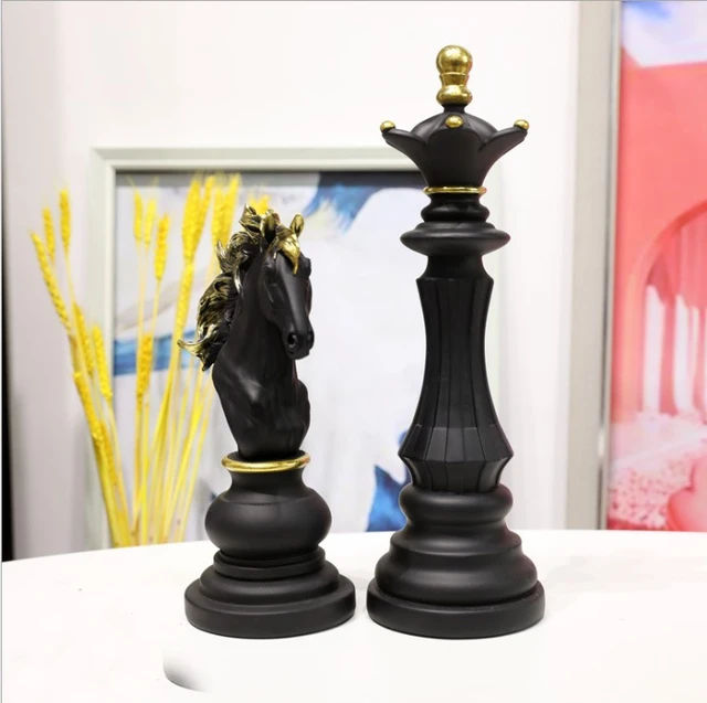 Decoração Peças De Xadrez Preto Rei E Rainha Escultura Grand no