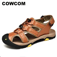 COWCOM/сезон весна-лето; коллекция года; женские и мужские сандалии; мужская кожаная Уличная обувь; большие размеры; нескользящая пляжная обувь; CLK