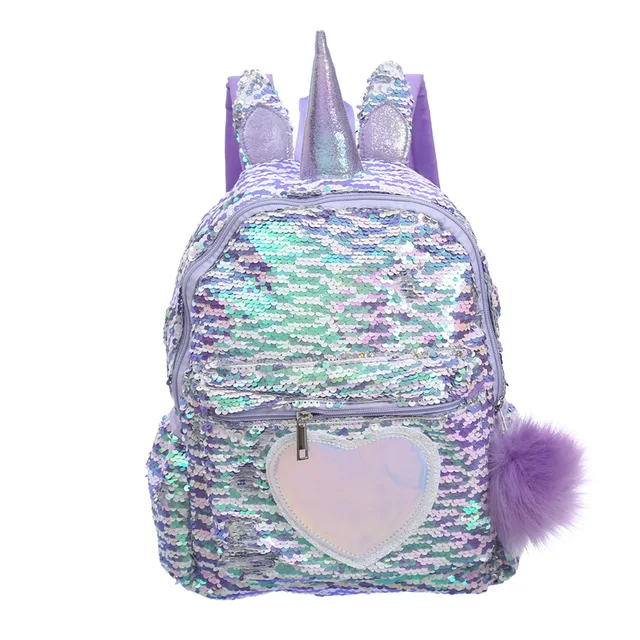 Girls Sequins Unicorn Backpack Heart Hologram Children s School Bags Large Capacity Cute Kids Back Pack Mochila Christmas Gifts