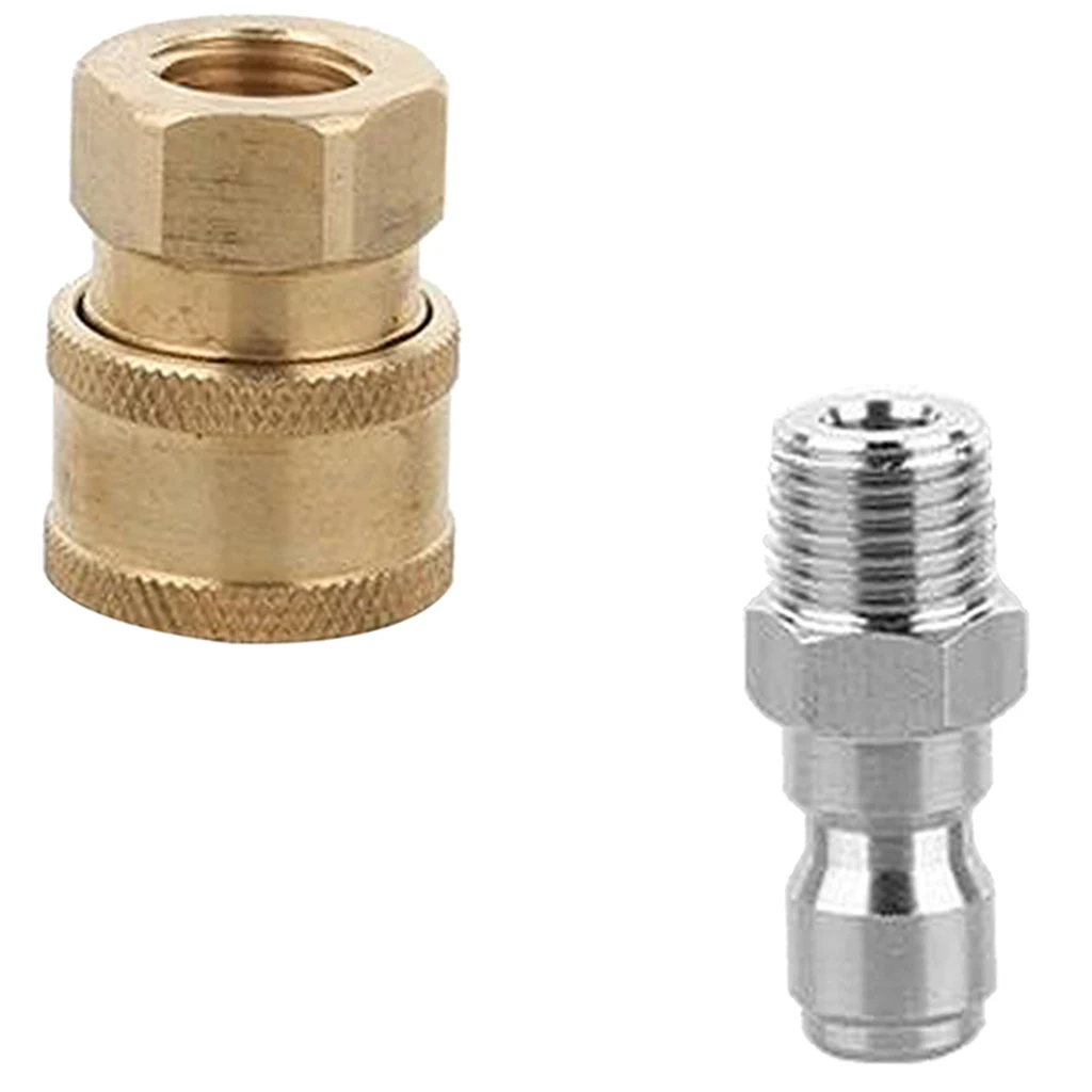 2pcs Garden Hose Quick Connector 1/4 Inch Brass & Stainless Easy Connect Fitting Male and Female Set