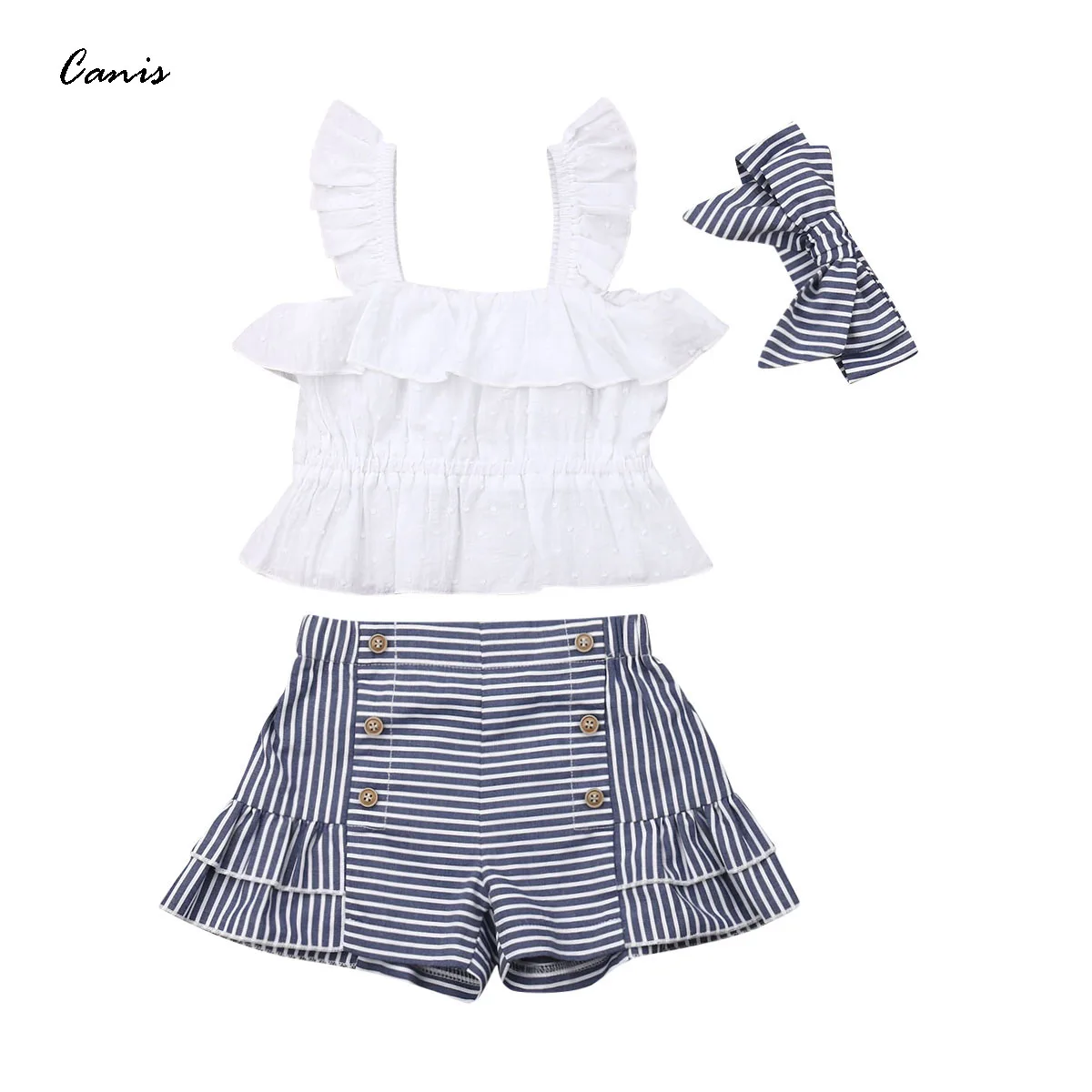 Summer Toddler Kid Baby Girl Ruffle Tops Dress Shorts Plaids Outfits Set Clothes