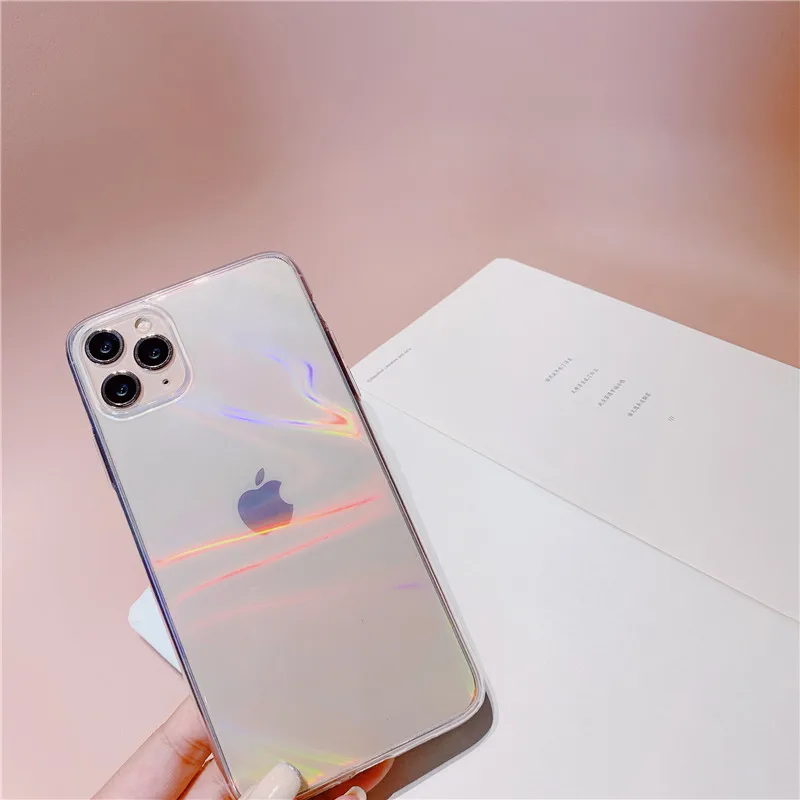 Роскошный прозрачный чехол для телефона Laser Rainbow Aurora iPhone 12 mini 11 Pro Max 7 8 Plus X XR XS SE 2020