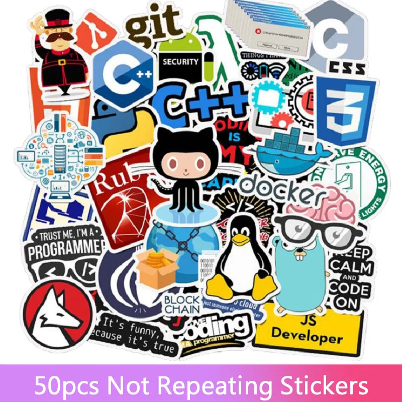 

50Pcs/Set Cool Programming Stickers Logo Internet Software Sticker Funny Gift for Geeks Hackers Developers to DIY Laptop sticker