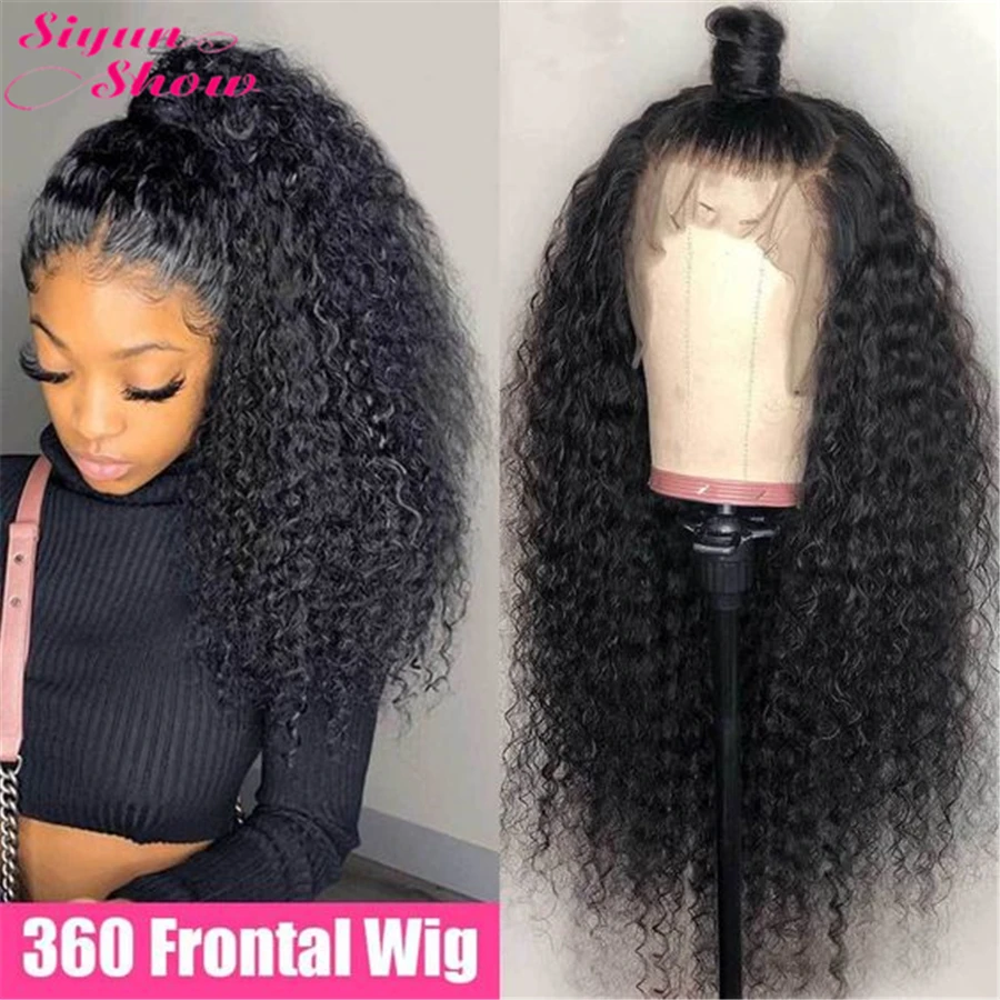Siyun Show 360-Peluca de encaje rizado Jerry, pelucas de cabello humano con malla Frontal de 28 pulgadas 360, pelucas de cabello humano rizado de densidad 250