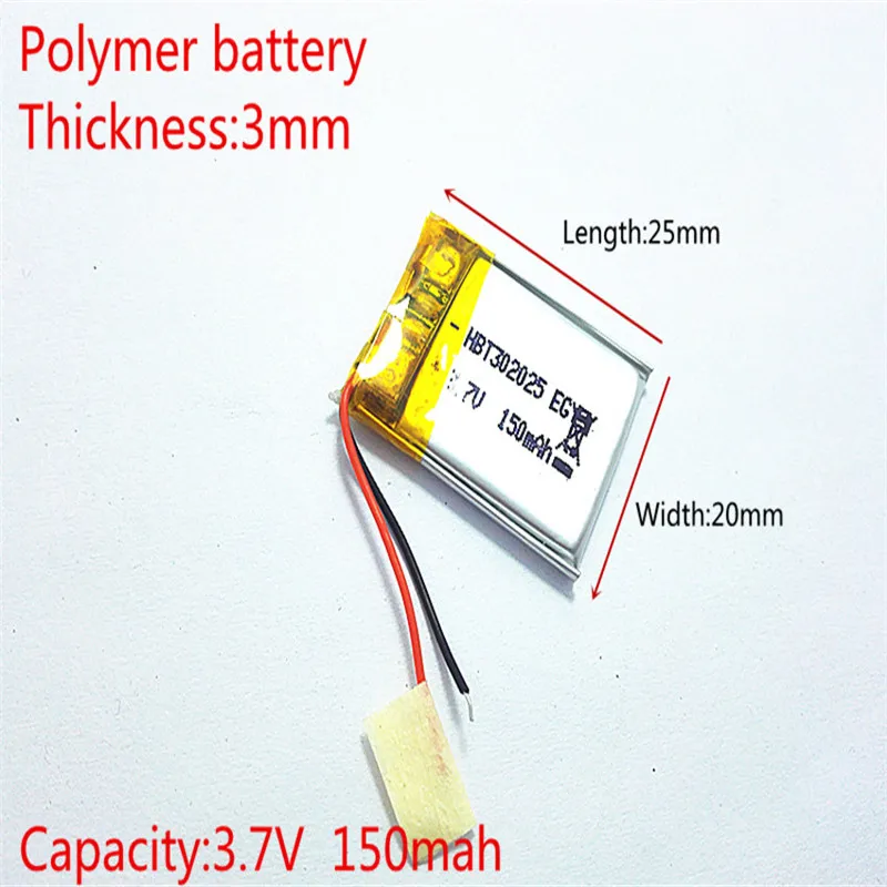 3,7 V, 150 mAH, [302025] PLIB; полимерный литий-ионный/литий-ионный аккумулятор для смарт-часов, синий зуб, gps, mp3, mp4, игрушка, динамик