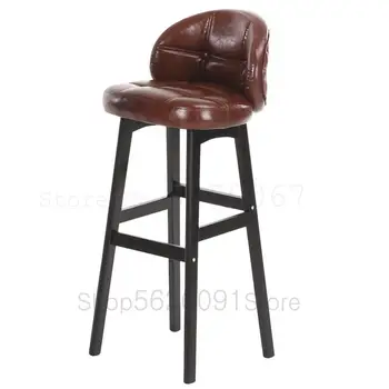 

European solid wood bar chair back bar high chair modern minimalist bar front desk cashier bench home chair