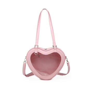 

50pcs/lot New Harajuku Japanese Clear Shoulder Bag Lolita Cute Peach Heart-shaped Transparent Ita bag Handbag