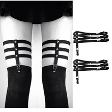 2 шт., сексуальные женские кожаные ножные кольца, 3 ряда, пояс для подвязки, панк стиль, эластичный пояс для ног, ремни для тела с металлическими зажимами, женское нижнее белье