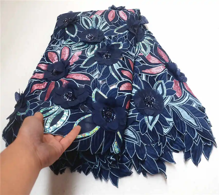 

2019 Hole design Applique Organza Lace Fabric With Sequins French 3d flower lace African Swiss Voile Lace For Party PSA816-5