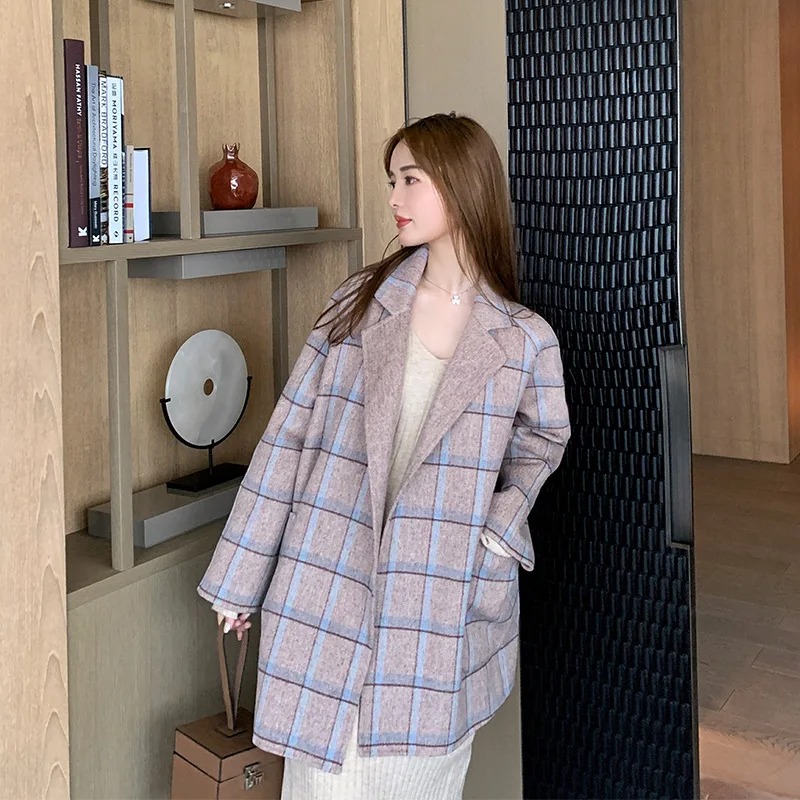 

"Ting Lu" 2020 Autumn and Winter High-End Western Style Pattern Suit Collar Mid-length Double-Sided Wool Coat for Women